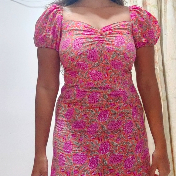 Floral puff sleeve midi dress with slit - Picture 4 of 5